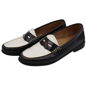 GH Bass Weejuns WHITNEY Black White Leather Penny Loafers Women 8.5 M